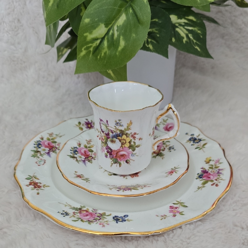 Hammersley Fine Bone China Howard Sprays Pattern 3pc Set, EUC